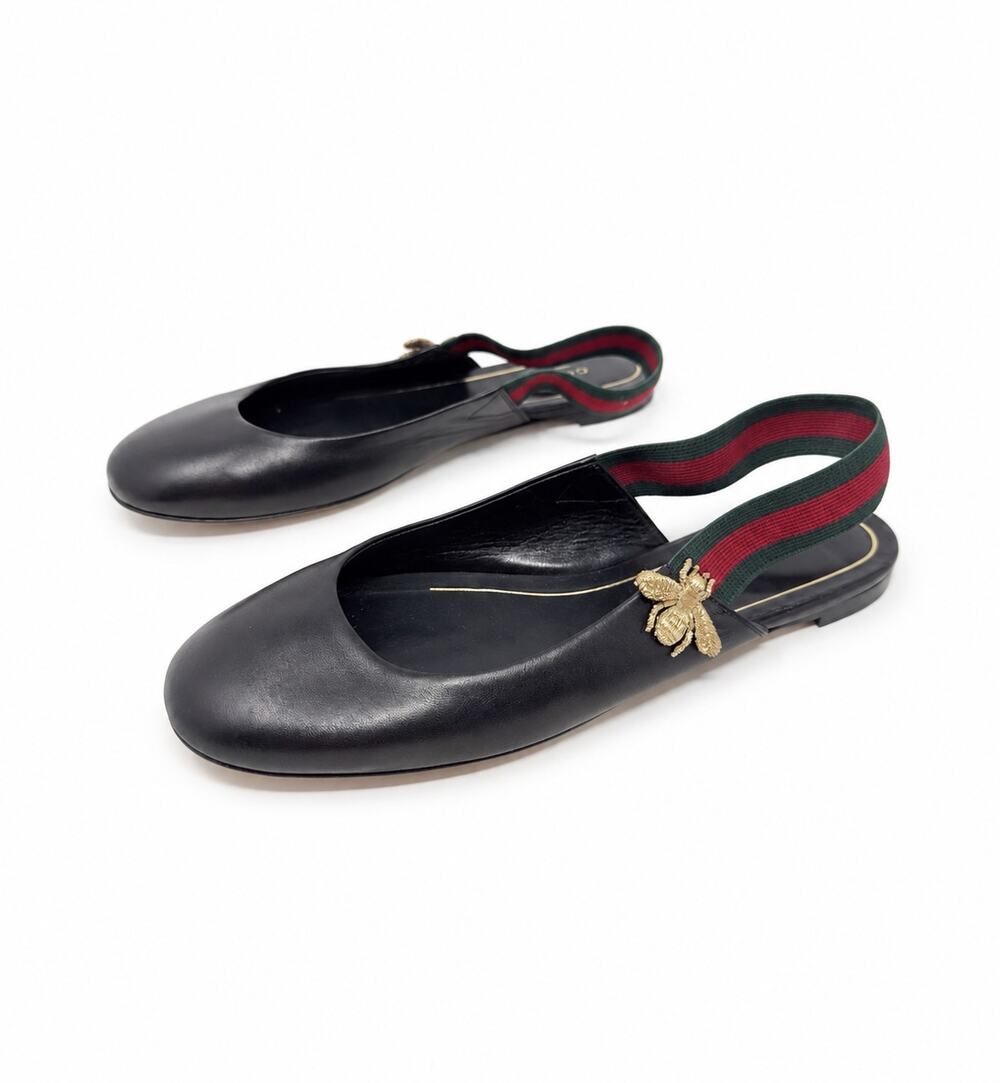 Gucci Bee Web Stripe Slingback Flats Womens Size EU 38